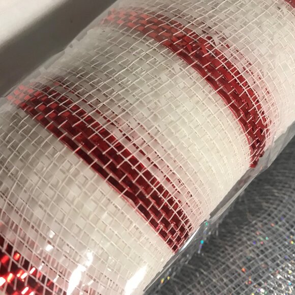 Deco Mesh Rolls 21" X 30' Silver Glitter & Red White Stripes Crafting Supplies - Picture 5 of 5